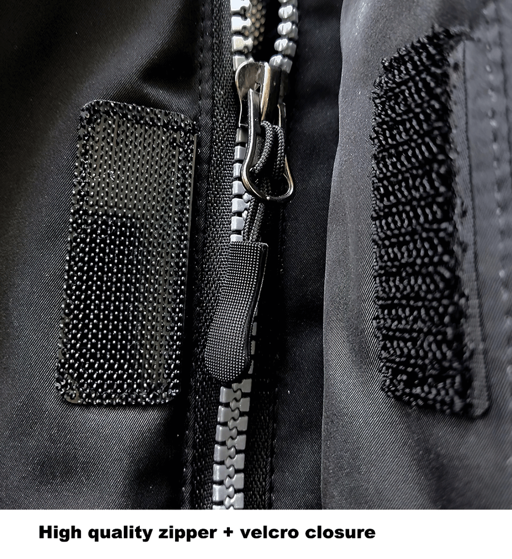 Close-up of high-quality zipper and velcro closure on men's waterproof ski jacket SF2051 for durability