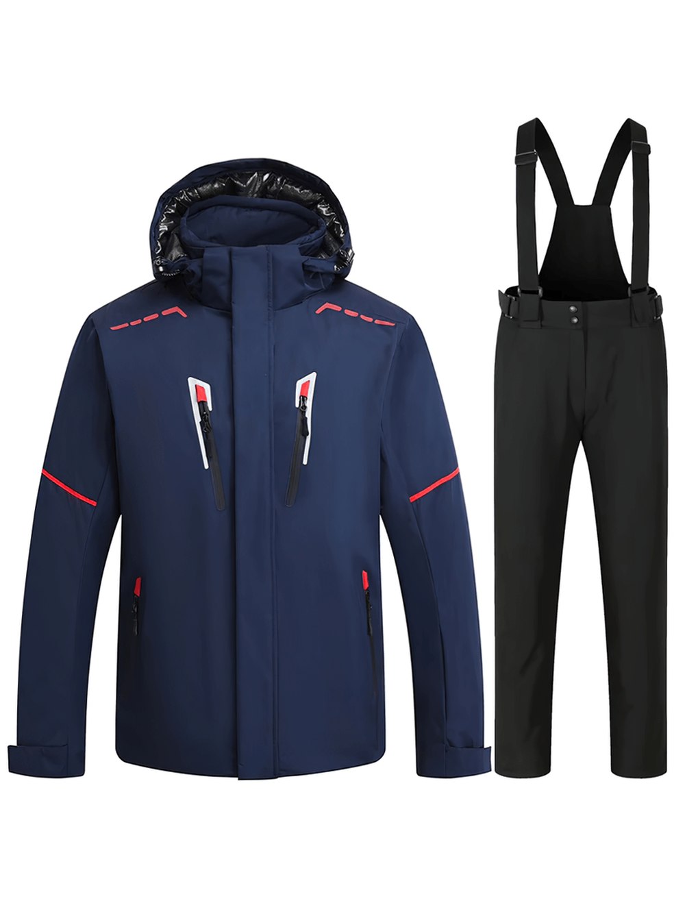 Men's waterproof ski jacket and overalls set SF2051, featuring a hooded collar and durable, breathable fabric for snowy adventures.