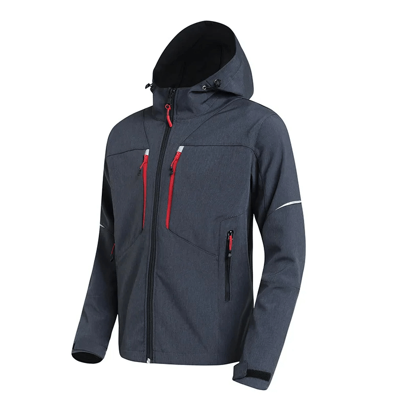 Men's Waterproof Softshell Jacket SF2063 - Black and Red, Athletic Outdoor Wear, Windproof with Hood and Pockets for Performance