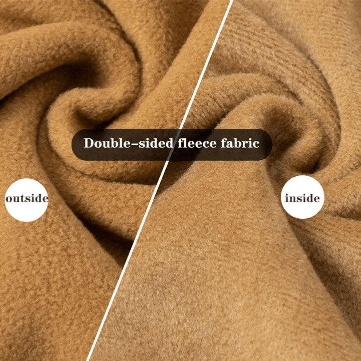 Close-up of double-sided fleece fabric showing the outside and inside textures of a windproof jacket for outdoor activities.