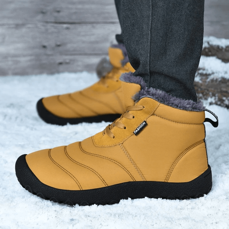 Men's Winter Ankle Snow Boots SF2026, split leather, rubber outsole, warm lining, lace-up, round toe, outdoor grip, stylish.
