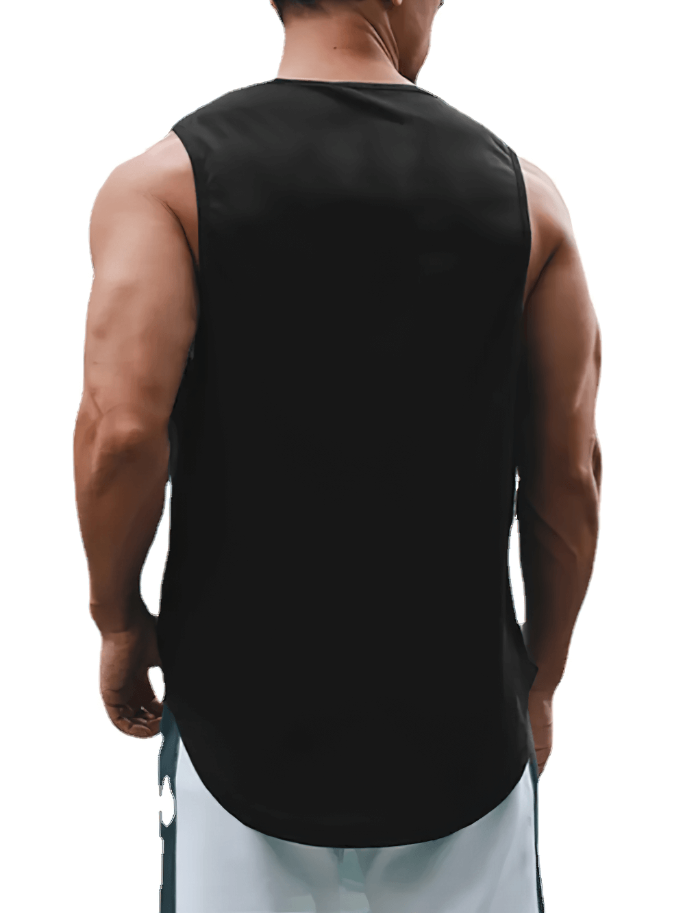 Back view of Men's Workout Tank Top with Dumbbell Logo - SF4087 in black, highlighting sleeveless design for fitness lovers.