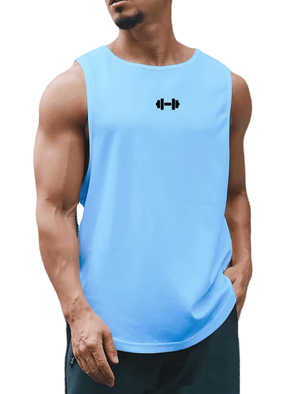 Men's Workout Tank Top with Dumbbell Logo - SF4087 in blue, sleeveless for gym, featuring lightweight fabric and athletic fit for fitness.