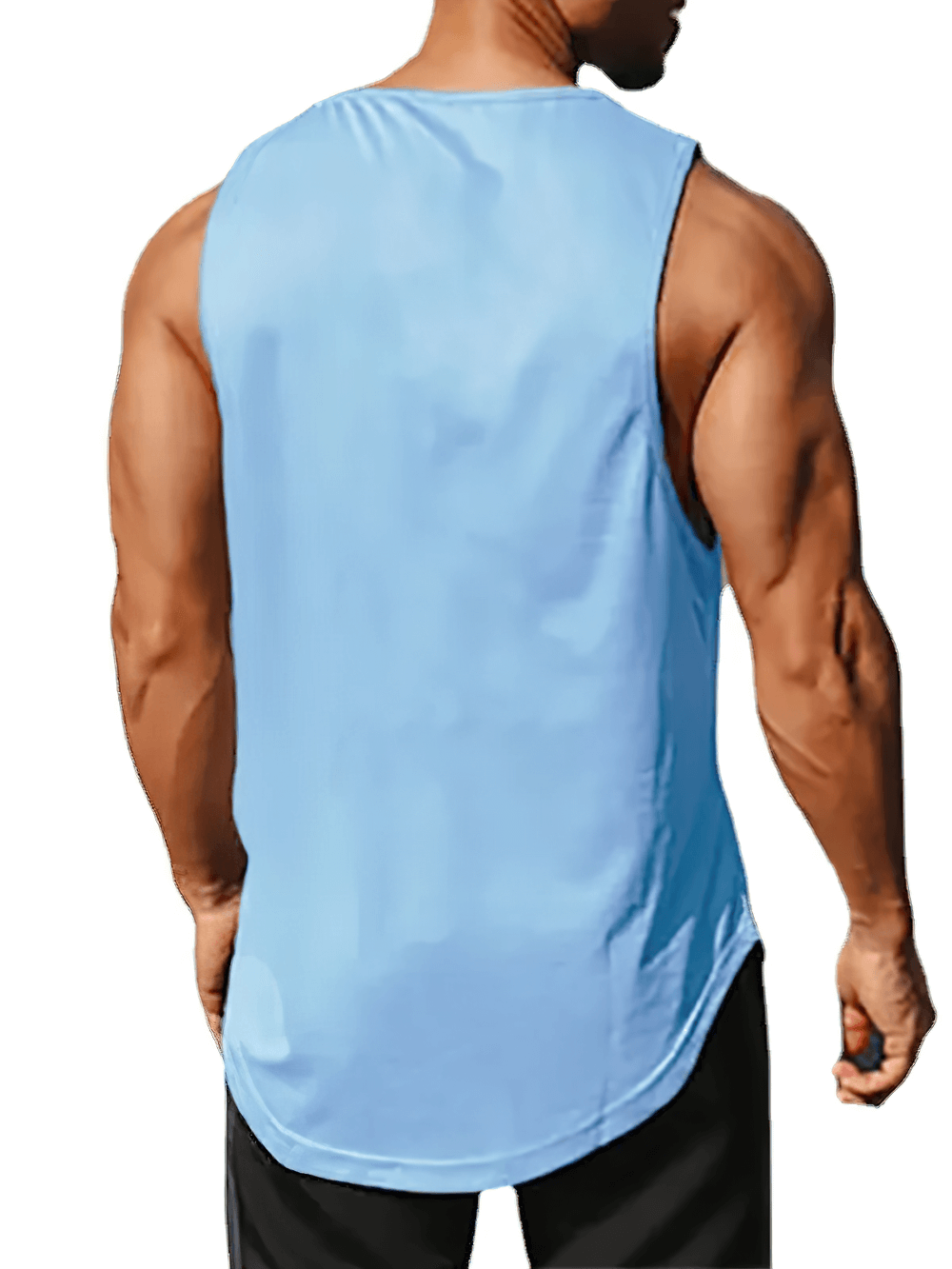 Back view of Men's Workout Tank Top with Dumbbell Logo - SF4087 in blue, showing sleeveless design and athletic fit for gym.