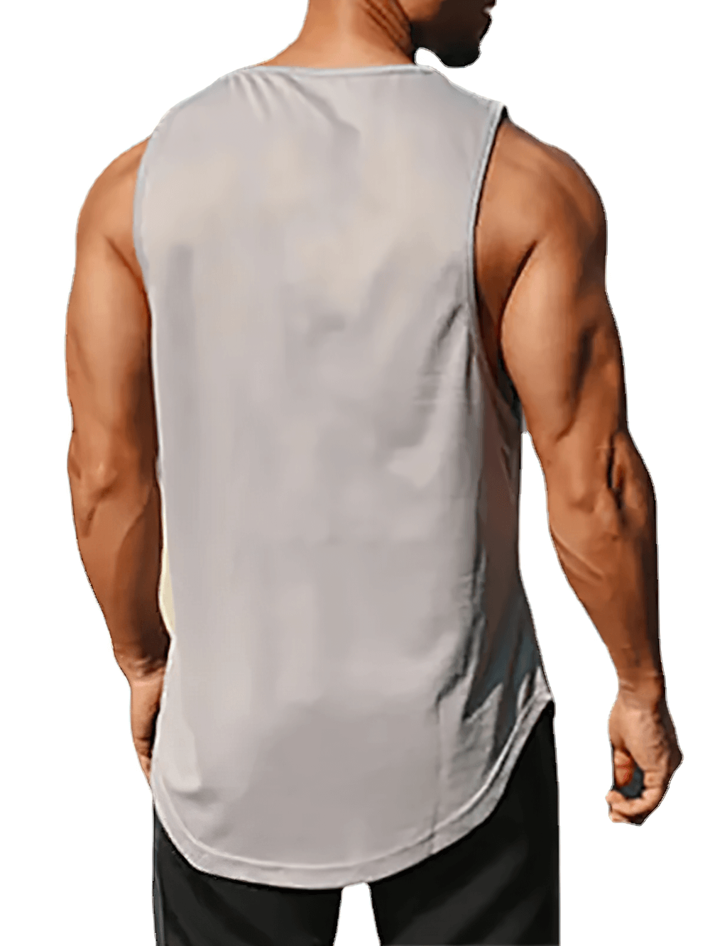 Back view of Men's Workout Tank Top with Dumbbell Logo - SF4087 in gray, showcasing sleek sleeveless design for fitness enthusiasts.