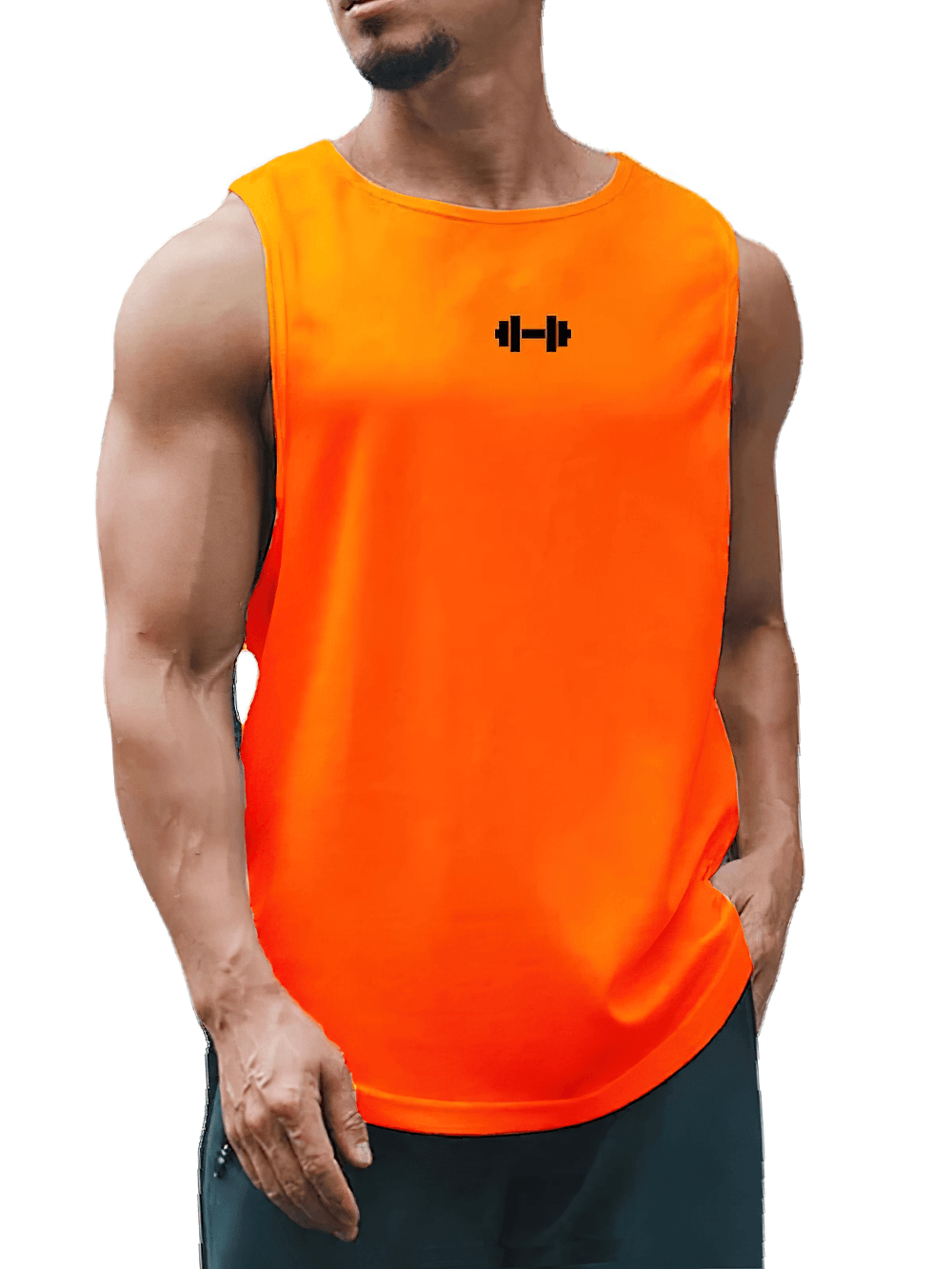 Men's Workout Tank Top with Dumbbell Logo - SF4087 in orange, ideal for fitness and gym training, featuring a sleek sleeveless design.
