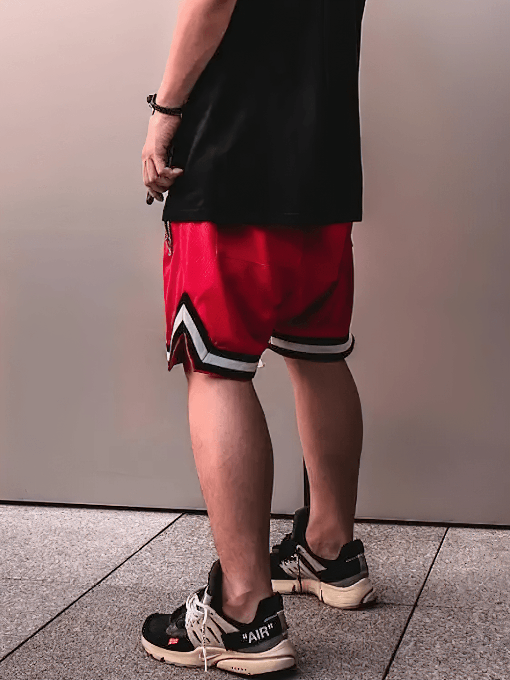 Alt Tag: Men's Zipper Pocket Court Shorts with Contrast Trim - SF4467 red mesh quick-dry basketball shorts with contrast trim and zipper pocket