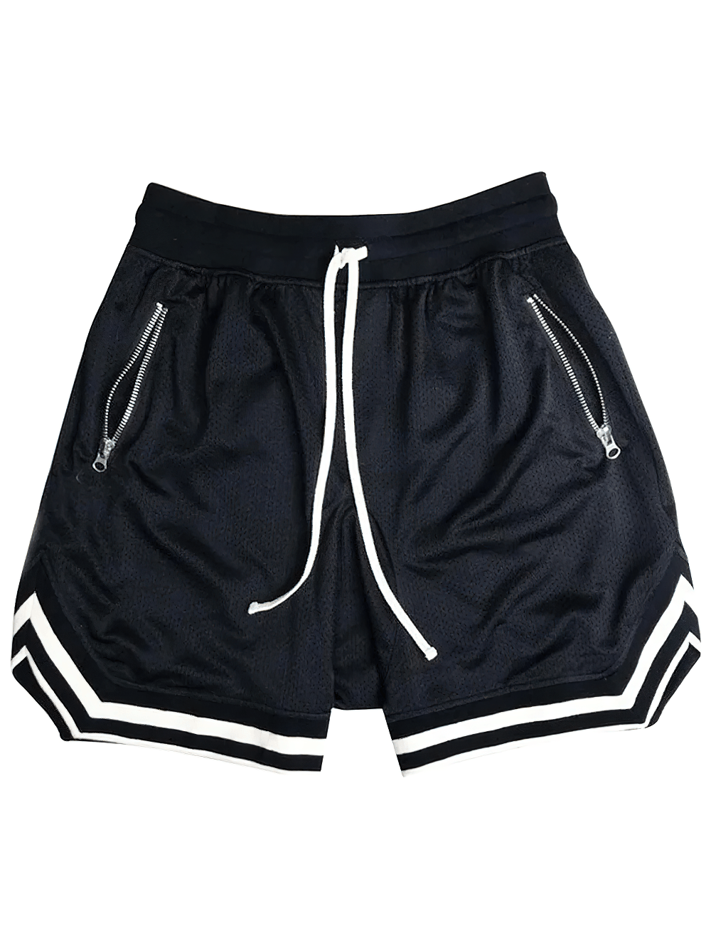 Alt Tag: Men's Zipper Pocket Court Shorts with Contrast Trim - SF4467 black mesh shorts with contrast trim and zipper pockets
