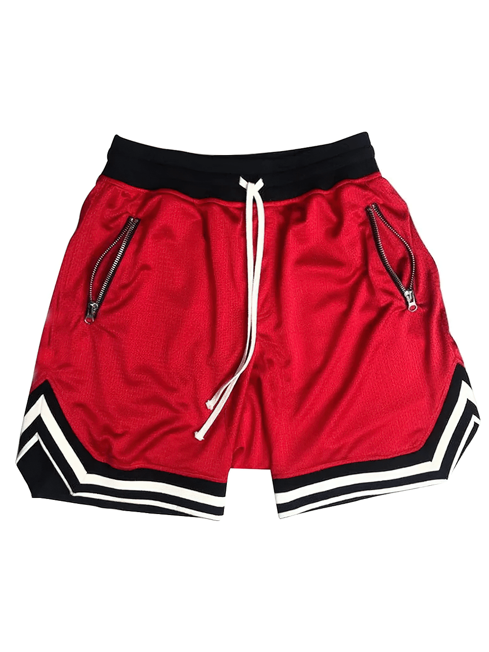Alt Tag: Men's Zipper Pocket Court Shorts with Contrast Trim - SF4467 red mesh quick-dry basketball shorts with zipper pockets and contrast trim