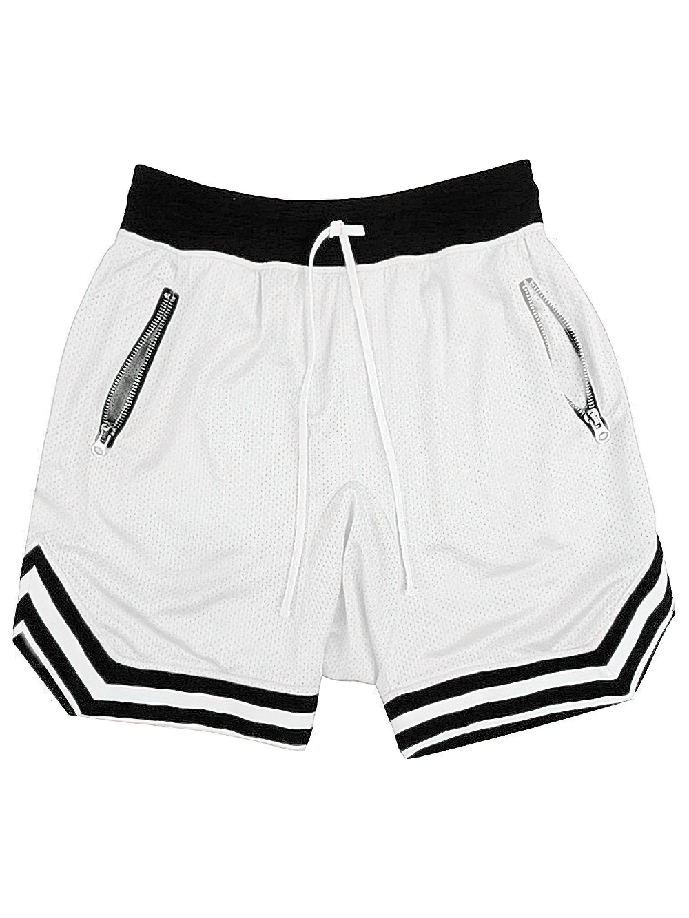 Alt Tag: Men's Zipper Pocket Court Shorts with Contrast Trim - SF4467 white mesh quick-dry shorts with zipper pockets and contrast trim