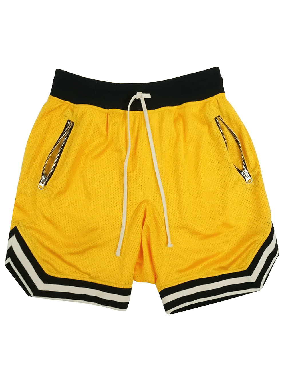 Alt Tag: Men's Zipper Pocket Court Shorts with Contrast Trim - SF4467 yellow mesh quick-dry shorts with zipper pockets & contrast trim