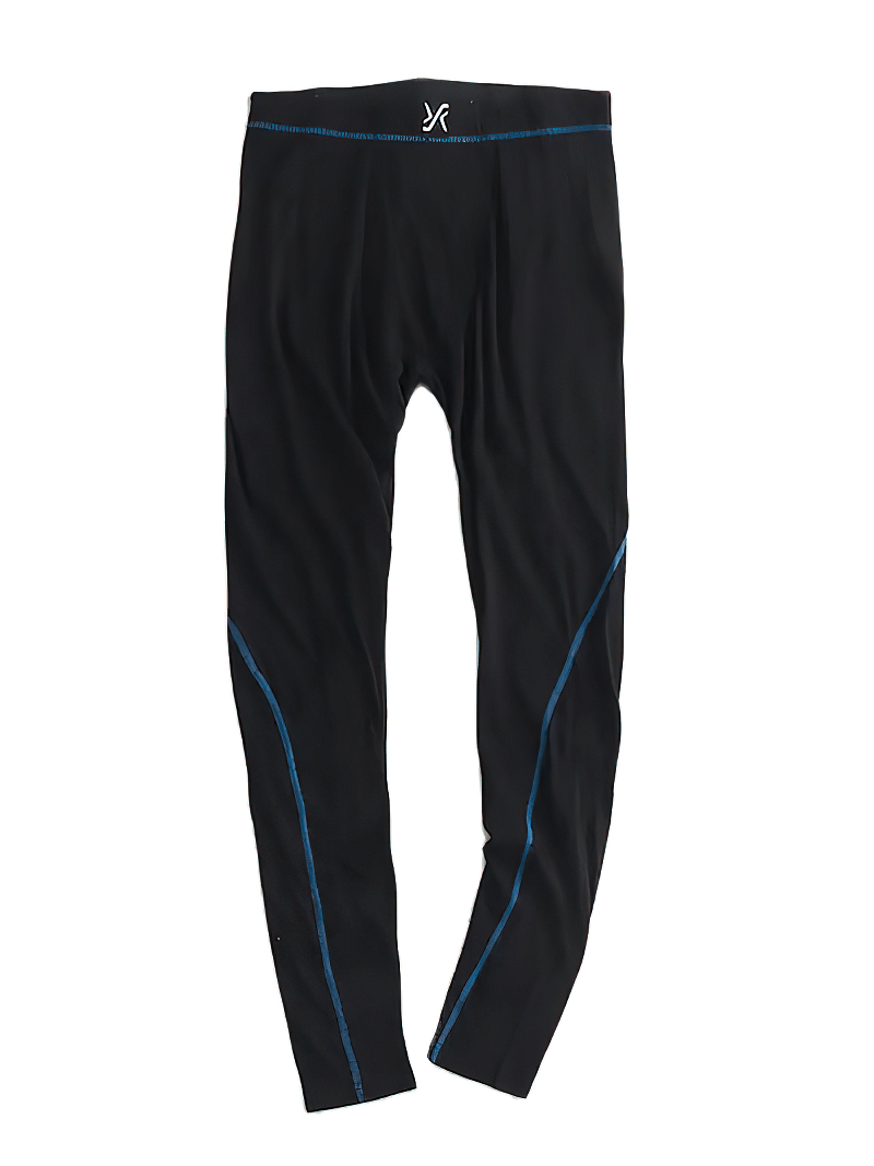 Merino wool thermal long pants for men, SF1856, black with blue accents, ideal for cold climates and winter activities.