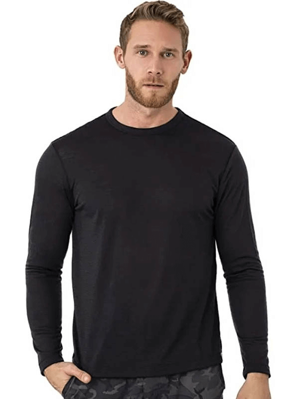 Merino Wool Thermal Long Sleeves Top for Men SF1808 in black, featuring full-length sleeves and classic style for ultimate comfort.