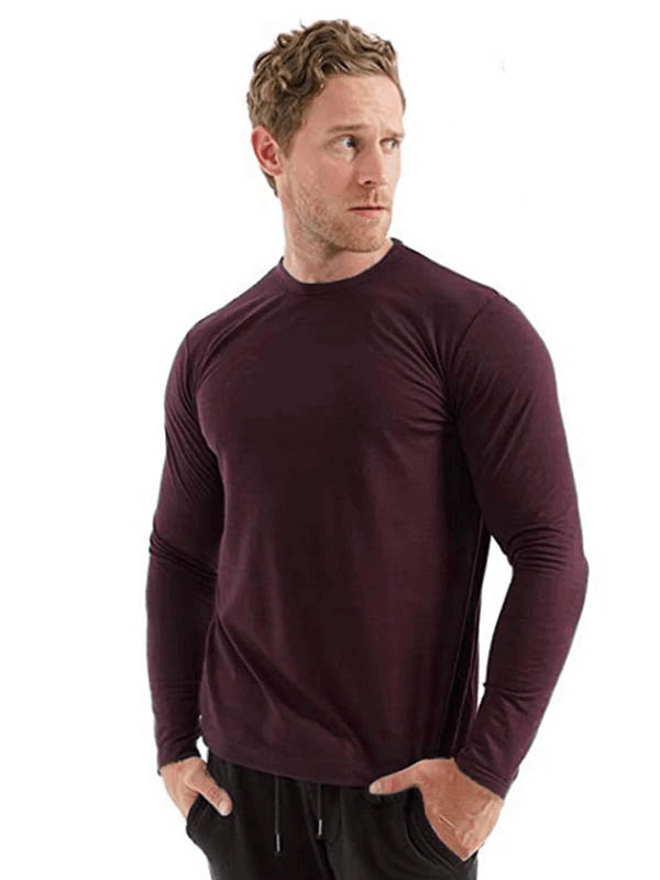 Merino wool thermal long sleeves top for men in rich maroon, ideal for warmth and comfort, model SF1808.