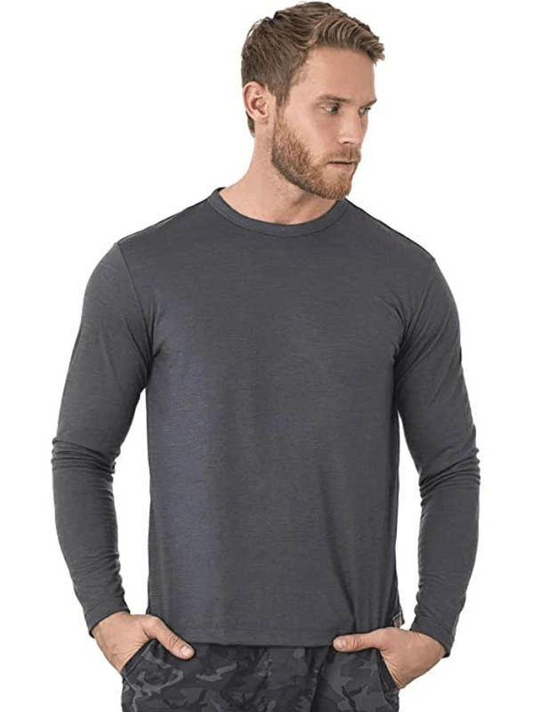 Men's Merino Wool Thermal Long Sleeve Top SF1808 in dark grey, featuring 100% wool fabric for warmth and breathability.