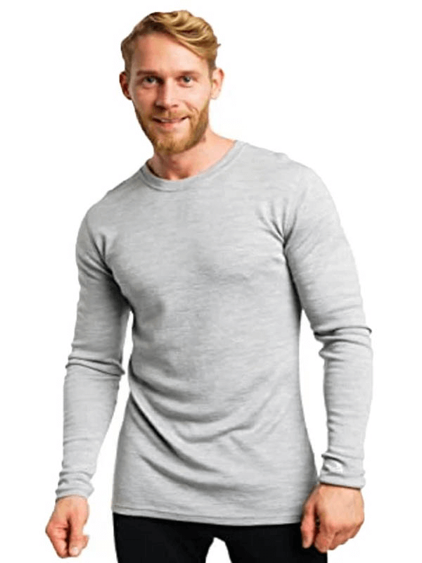 Men's Merino Wool Thermal Long Sleeves Top SF1808, lightweight and breathable, showing full-length sleeves and timeless style.