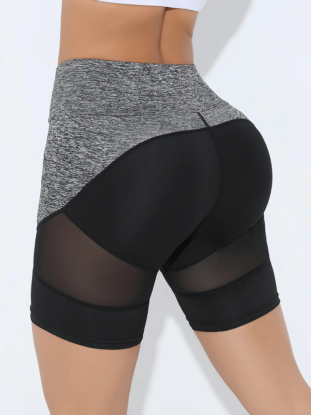 Women's Crossover Waist Mesh Activewear Shorts for Fitness and Yoga - SF4114 featuring breathable panels for gym workouts.