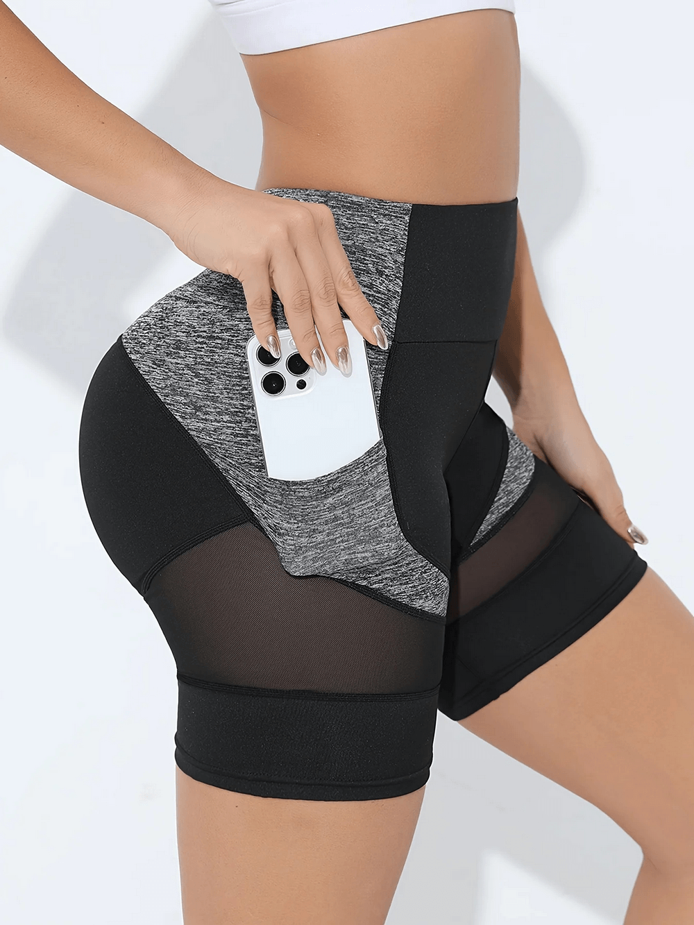 Mesh Activewear Shorts for Fitness and Yoga - SF4114 featuring a stylish crossover waist and breathable mesh design, perfect for workouts.