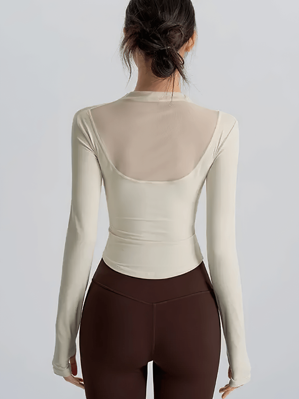 Mesh Back Long Sleeve Yoga Top with Chest Pad - SF4216 seen from behind