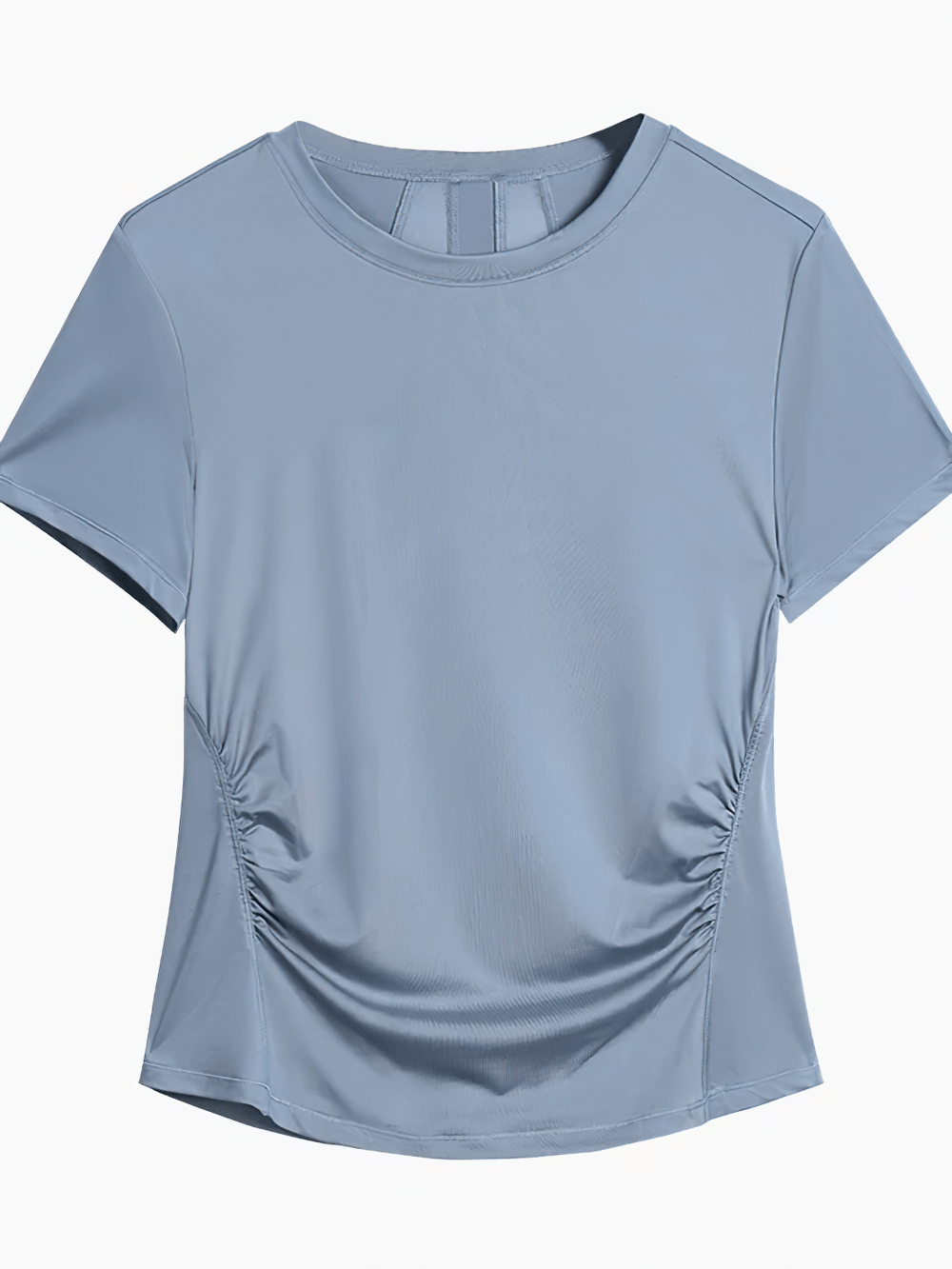 Alt Tag: Mesh Back Yoga Elastic T-Shirt for Women's - SF4438 quick-dry breathable short-sleeve sports tee with side ruching, blue front view