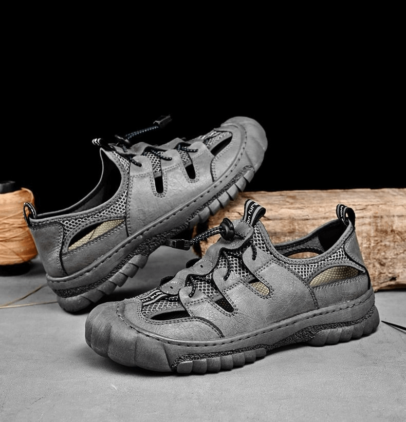 Mesh breathable men's sandals SF1417 with flexible sole, genuine cow leather, and rubber outsole for reliable grip.