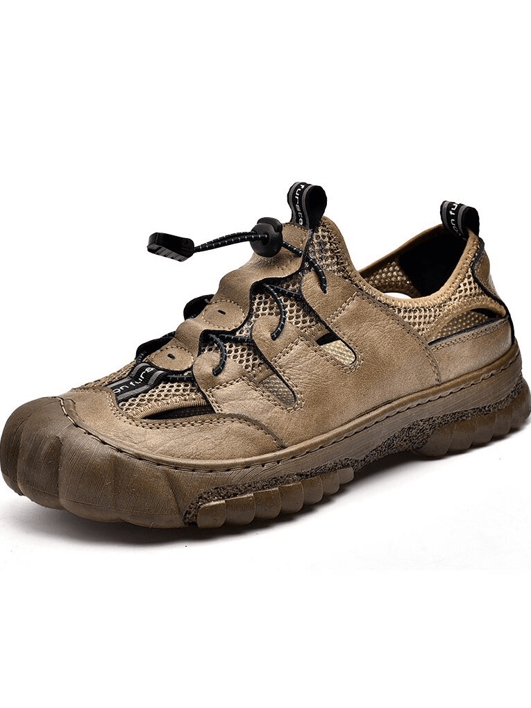 Mesh Breathable Men's Sandal with Flexible Sole, Hook and Loop Closure, Genuine Cow Leather, SF1417