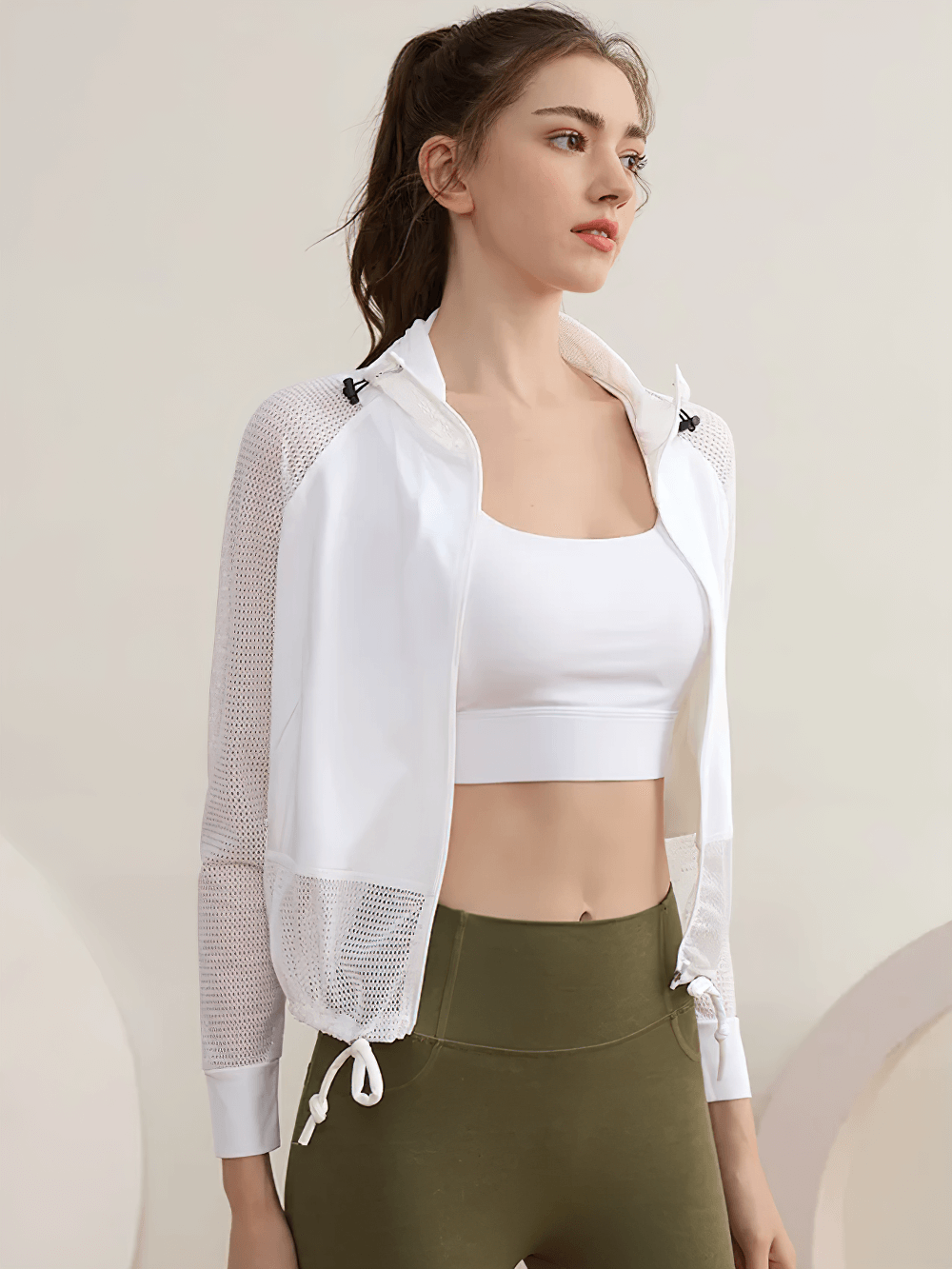 Mesh Panel Sports Jacket with Adjustable Drawstring - SF2314