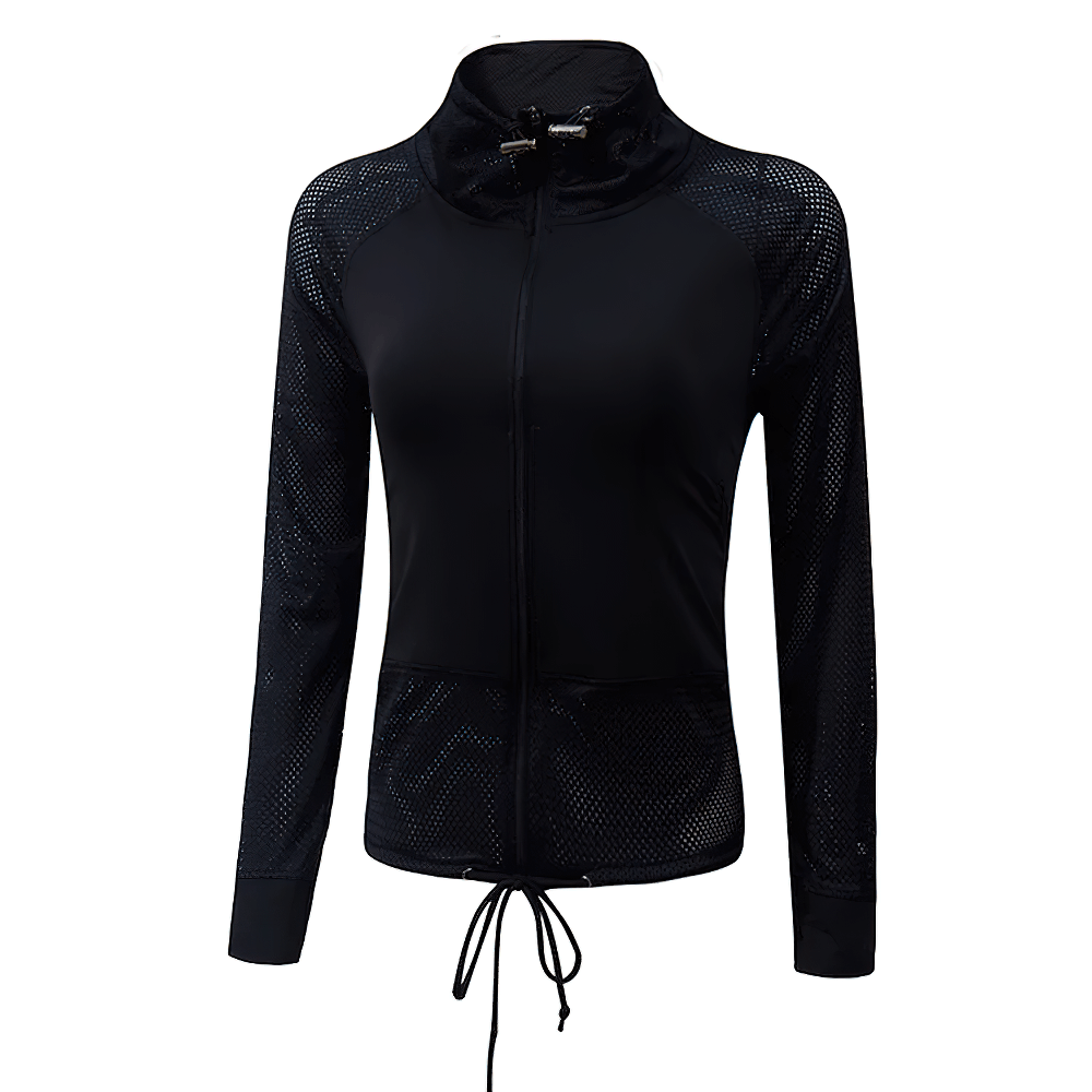 Mesh Panel Sports Jacket with Adjustable Drawstring, Lightweight Full-Zip for Breathable Comfort, Perfect for Workouts or Casual Wear