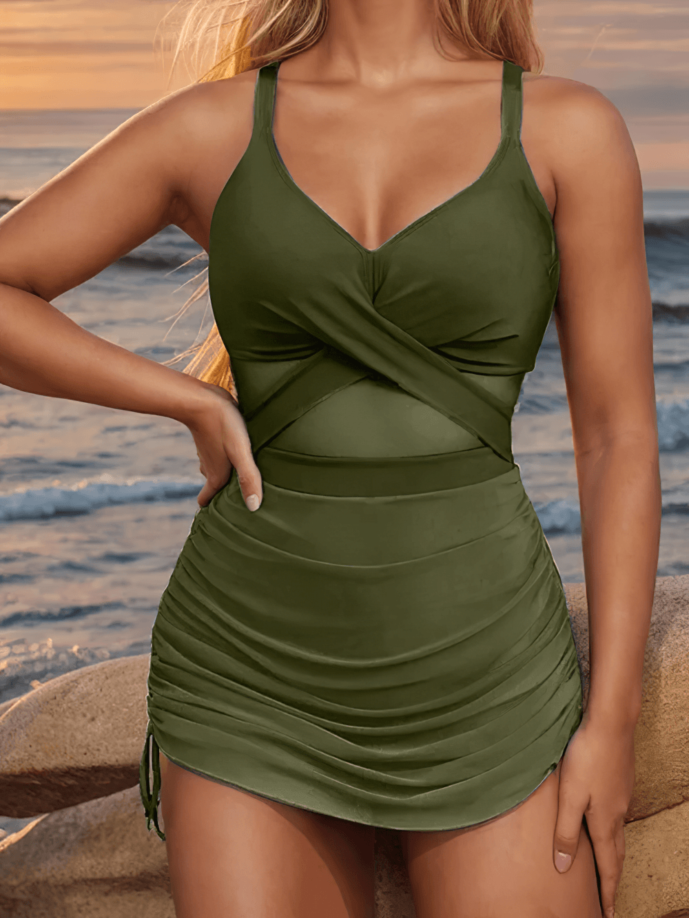 Mesh Patchwork Push Up Swim Dress Swimsuit - SF4690