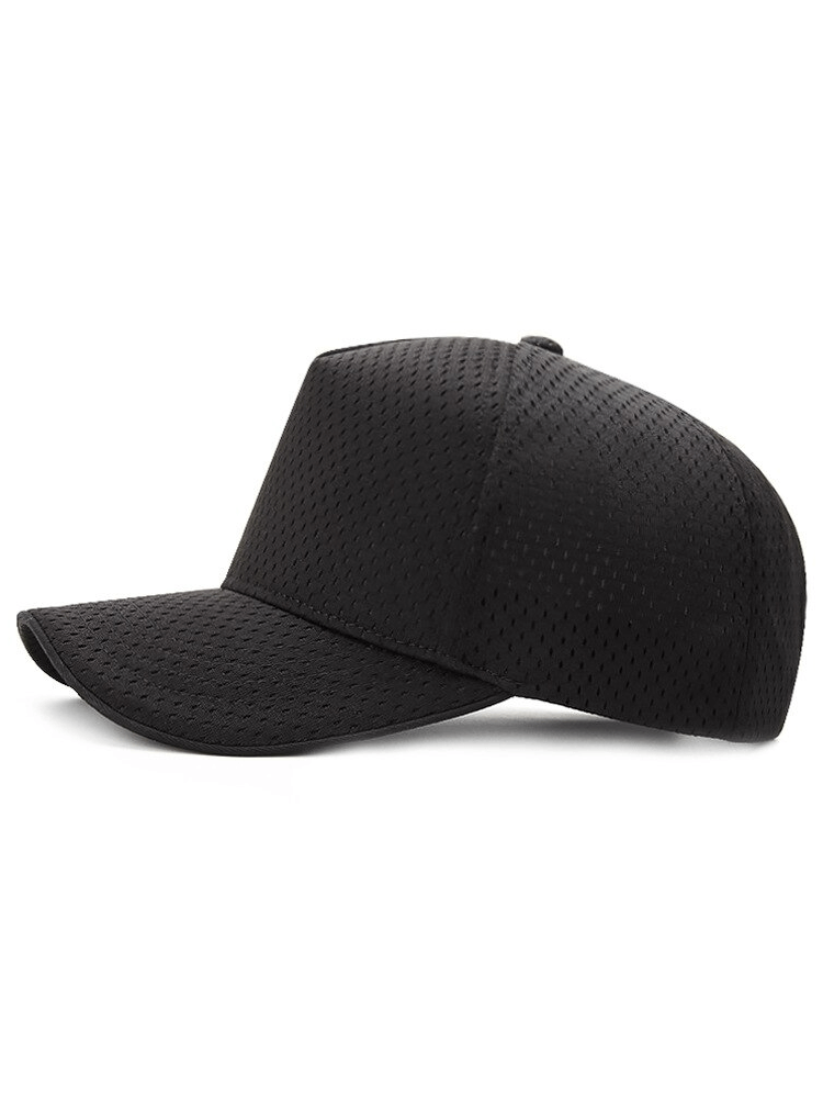 Black mesh quick-dry unisex sports baseball cap with adjustable strap, ideal for outdoor activities and casual wear, style SF1383.