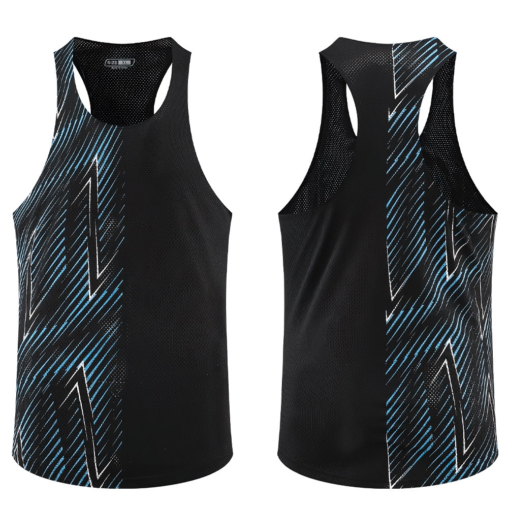 Mesh Running Tank Top with Lightning Print - SF4165, blue sleeveless sports vest for gym and basketball with lightning pattern.