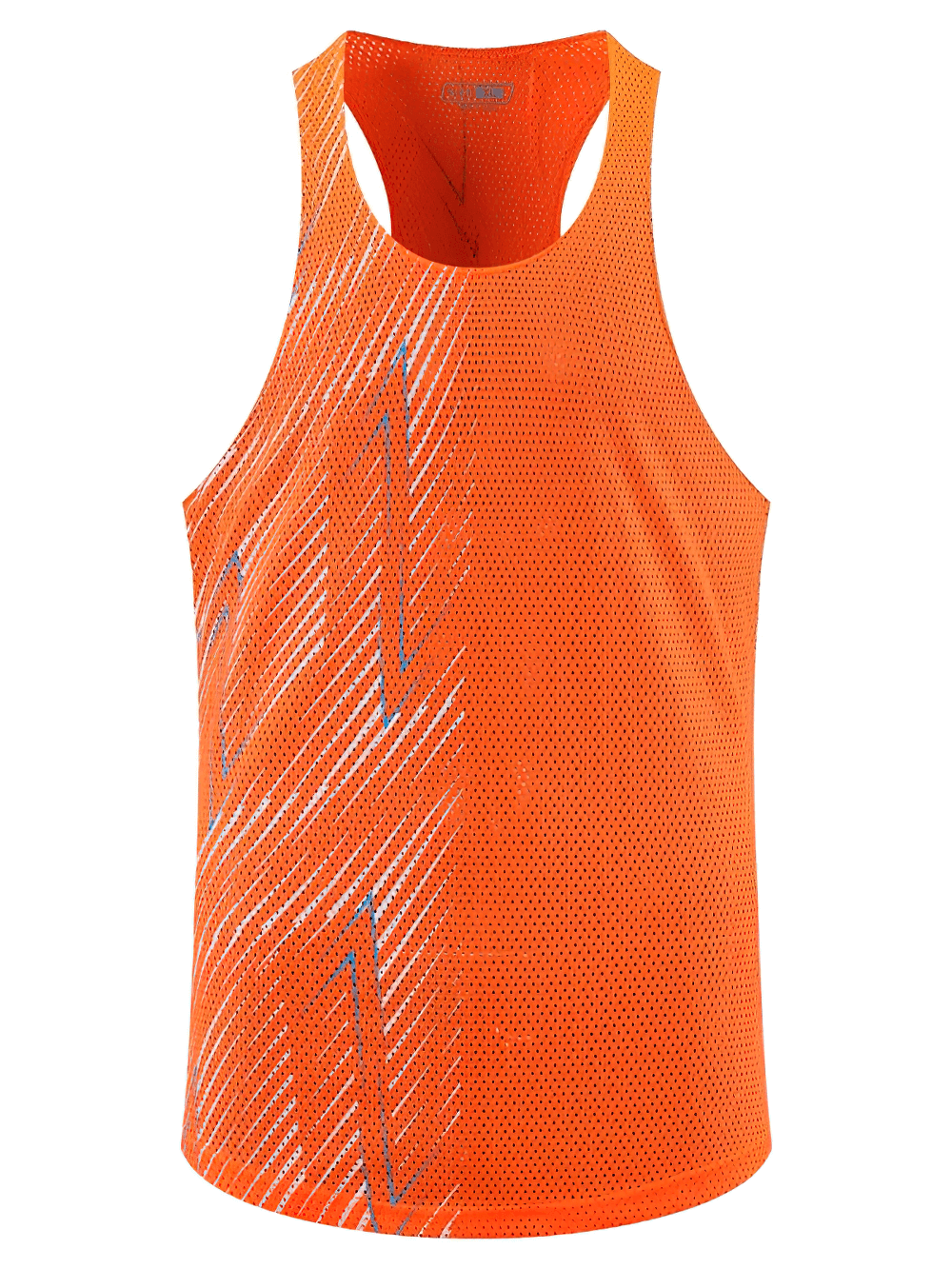 Mesh Running Tank Top with Lightning Print - SF4165, orange perforated sports vest perfect for gym, basketball, and summer training.