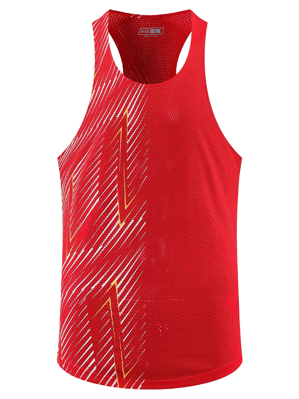 Mesh Running Tank Top with Lightning Print - SF4165: Red sleeveless sports vest for gym, running, and basketball training 
