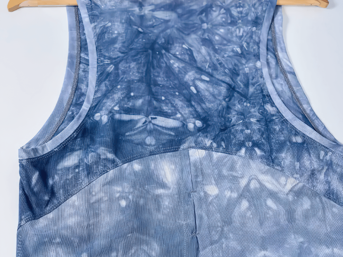 Mesh Sleeveless Yoga Tank Top for Women in Blue Tie-Dye Design on Hanger - SF2329