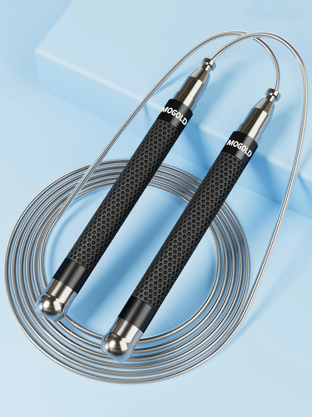 Metal Speed Jump Rope with Anti-Slip Handles - SF3500, featuring adjustable steel cables for cardio and endurance workouts.