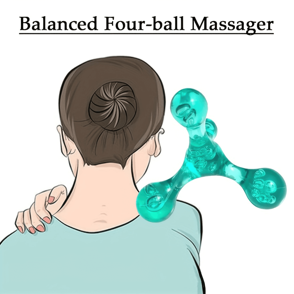 Illustration of mini manual four-ball massager for body relaxation with acupuncture point stimulation.