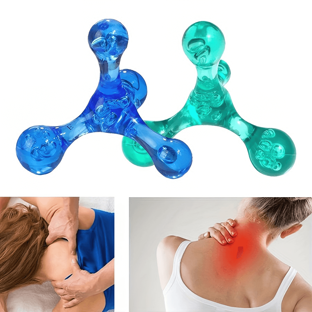 Mini Manual Massager SF2840 with four balls for acupuncture relief shown in blue and green, perfect for body relaxation and tension relief.