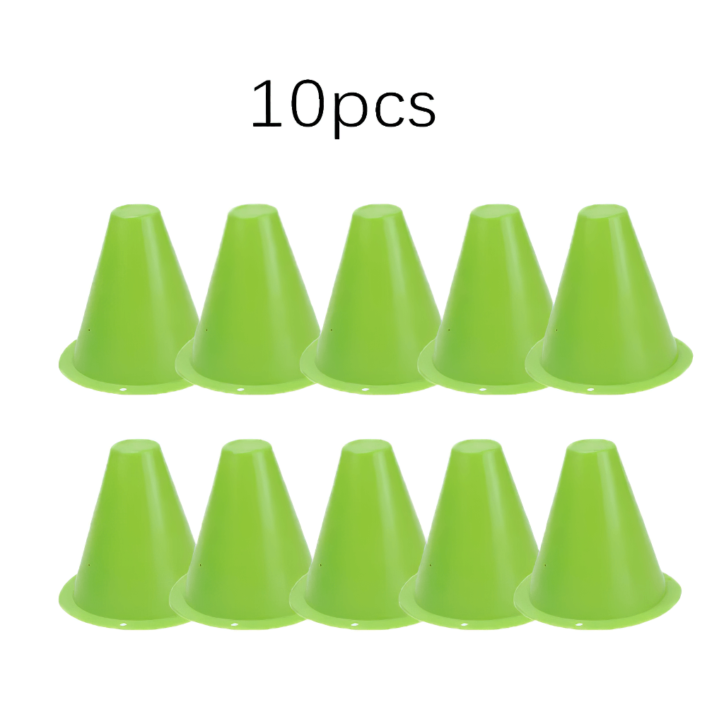 Set of 10 green mini training cones for skating and sports drills, perfect for roller skating and agility practice.
