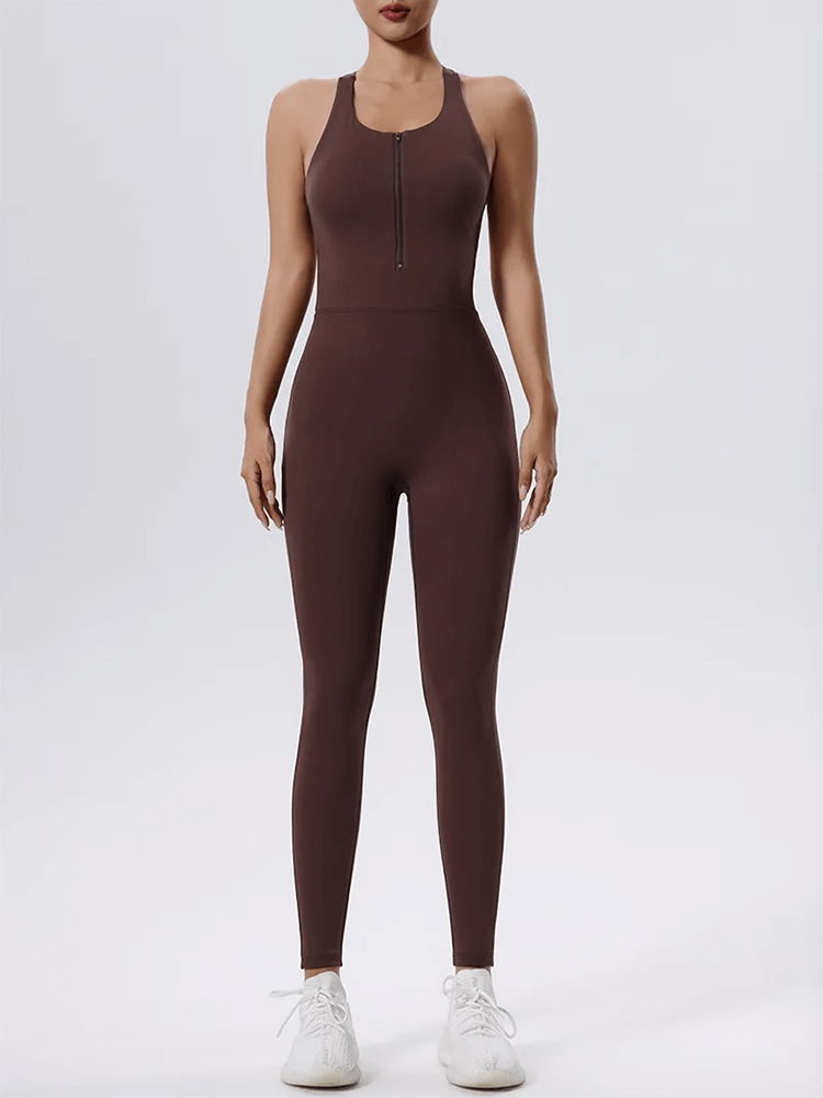 Modern Women's Zip-Front Fitness Jumpsuit SF2095 - Seamless and Stylish Gym-to-Street Outfit