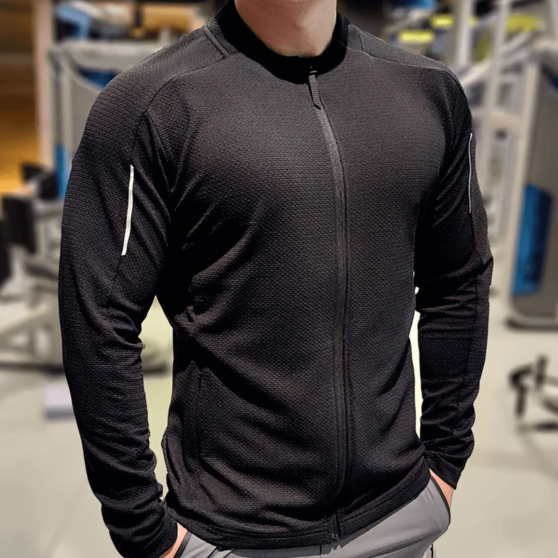 Men's modern zip-up textured sports jacket with pockets, breathable cotton blend, anti-shrink, waterproof, quick-dry, ideal for running