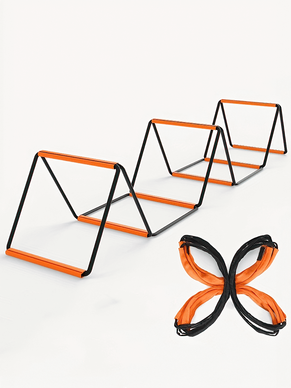 Modular agility ladder and hurdle set for sports training in various configurations boosting speed, agility, and coordination.