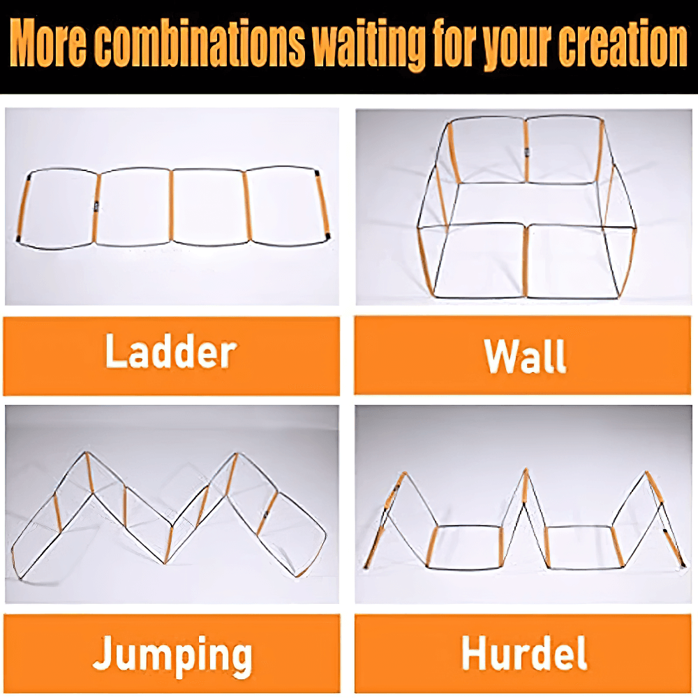 Modular agility ladder and hurdle training set SF3170 configurations: ladder, wall, jumping, and hurdle modes for versatile workouts.