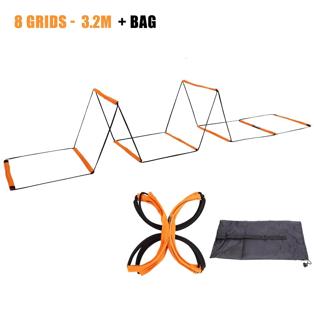Modular agility ladder and hurdle set for versatile speed training, includes 8 grids 3.2m long with portable carrying bag.