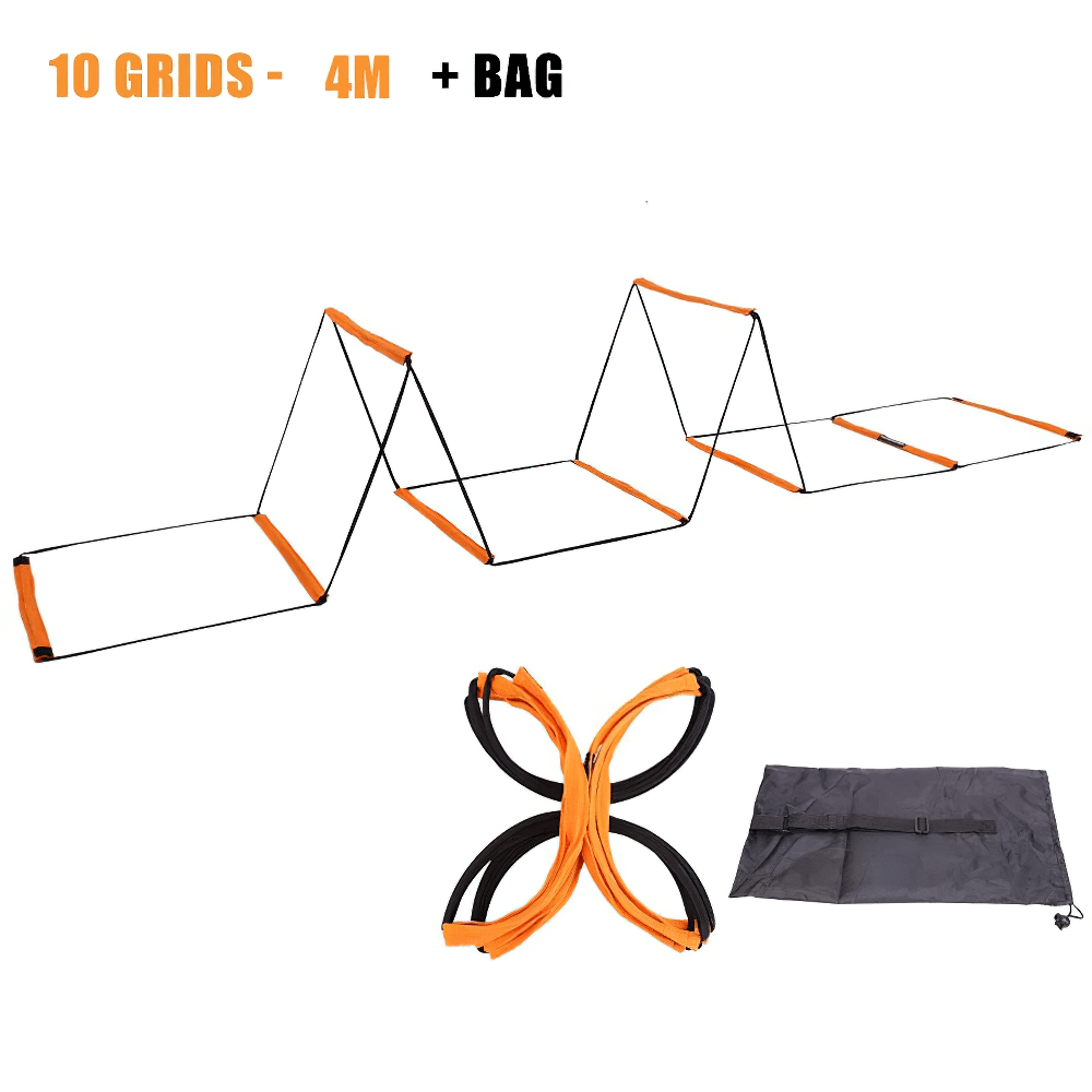 Modular Agility Ladder and Hurdle Set with 10 Grids, 4M Length, Includes Carrying Bag for Speed and Agility Training