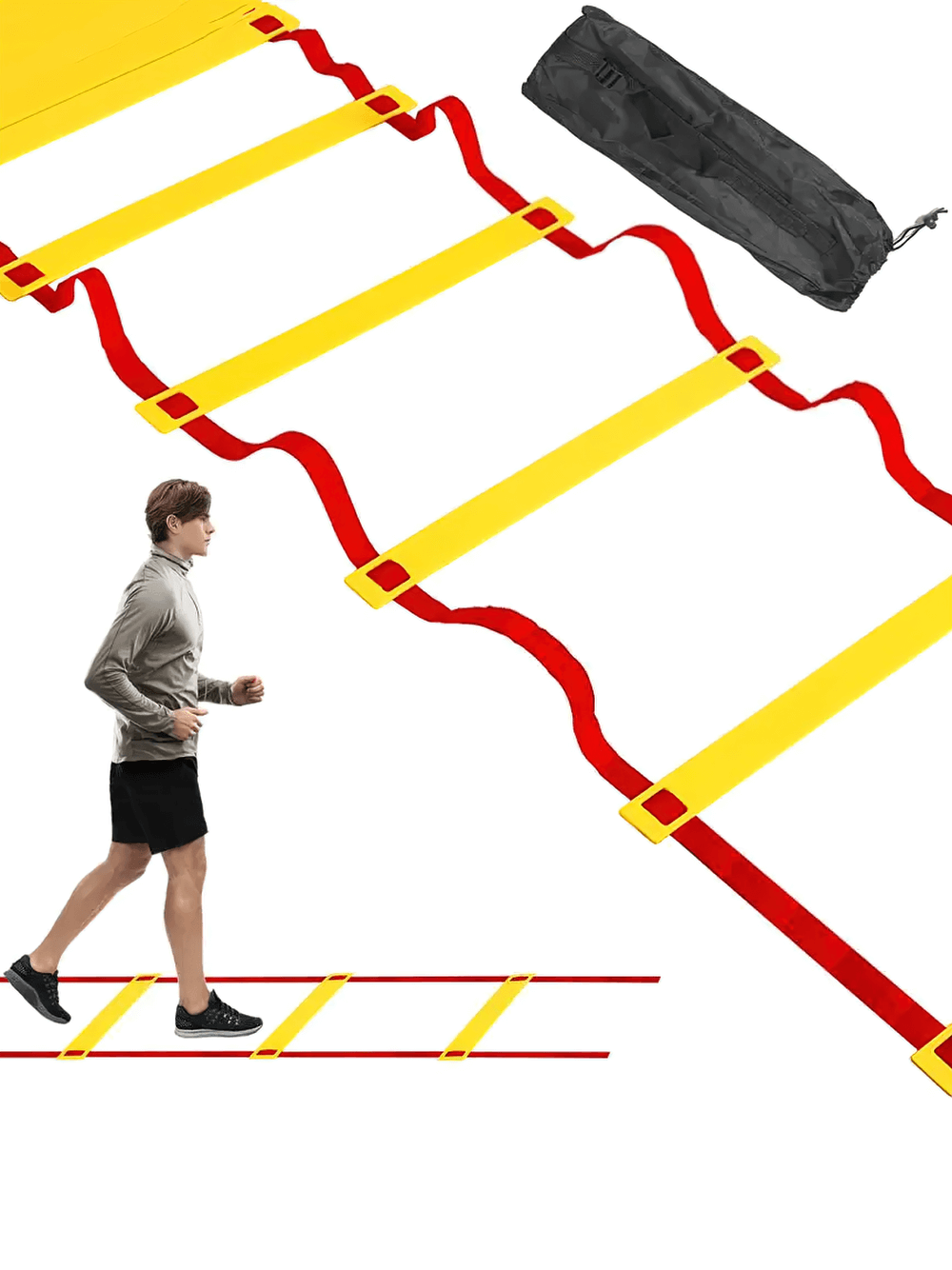 Person training with Modular Agility Ladder SF3172 with frosted rungs and carry bag for speed and endurance drills.