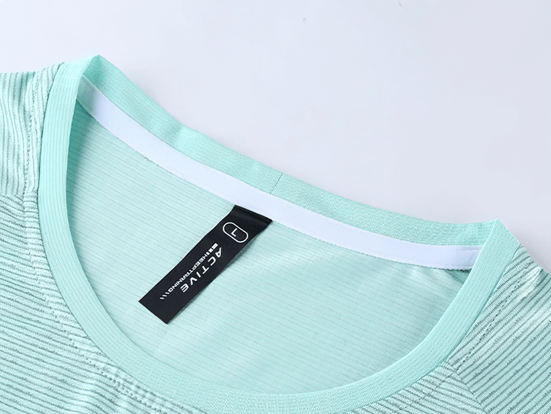 Close-up of aqua moisture-wicking athletic t-shirt with O-neck and quick-dry polyester fabric, perfect for active men, SF2001 model.