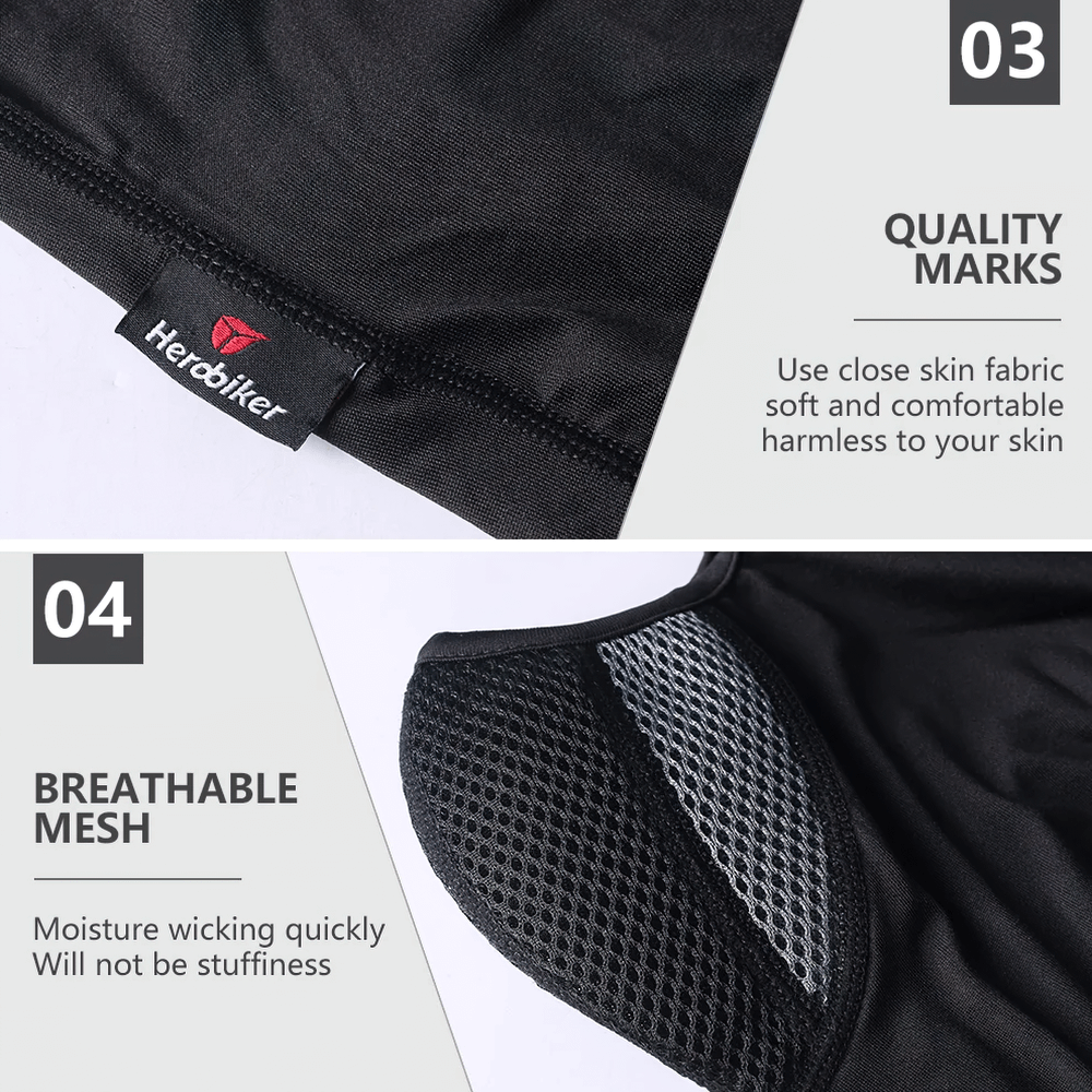 Close-up of a motorcycle balaclava highlighting quality stitching and breathable mesh for comfort.