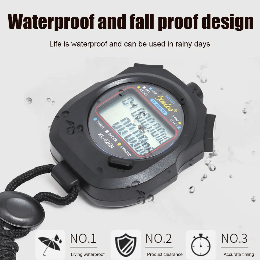 Digital waterproof sports stopwatch SF3079 with large screen, 0.01-second precision, perfect for exercise and countdowns.