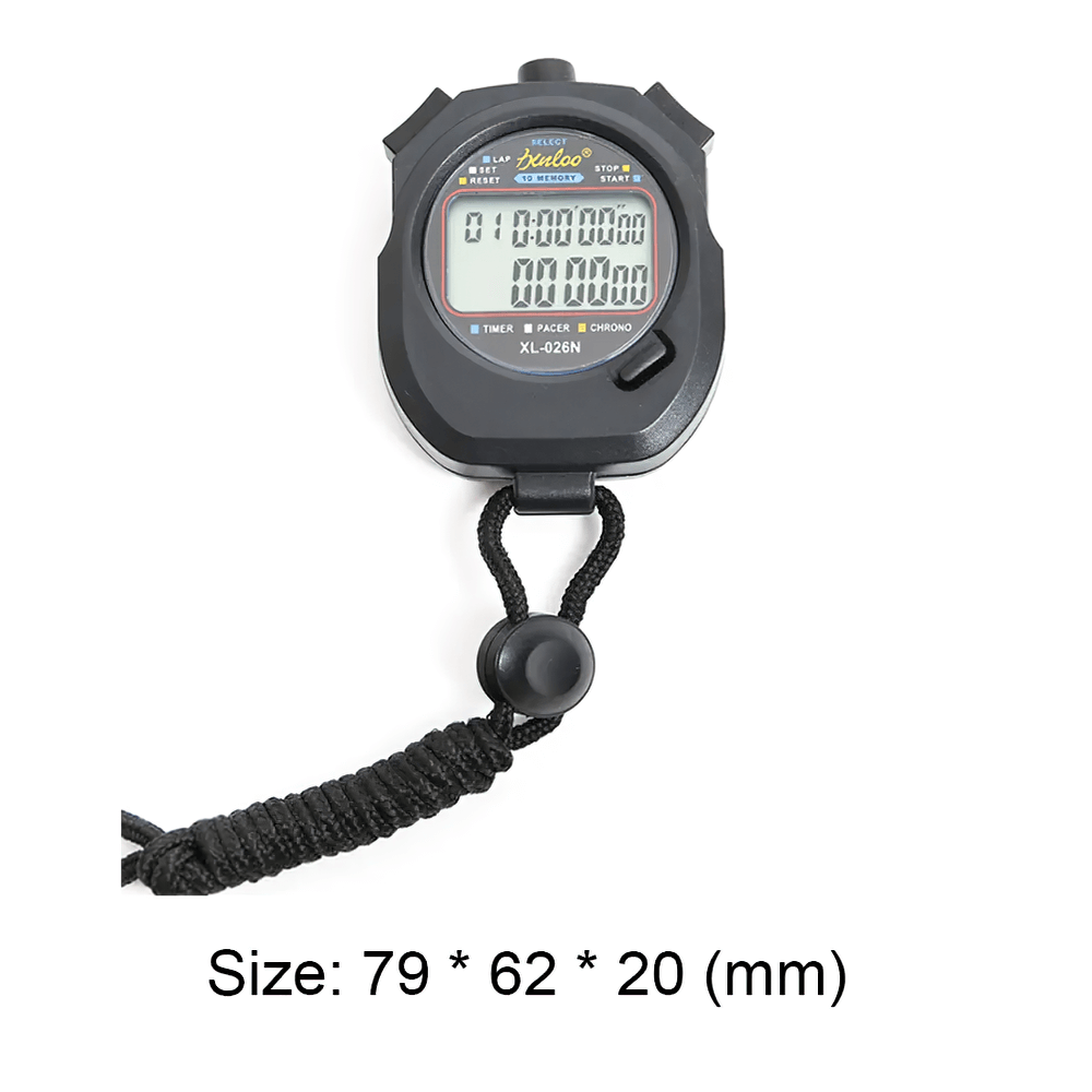 Digital sports stopwatch SF3079 with large screen and memory slots for lap times. Perfect for workouts, waterproof design.