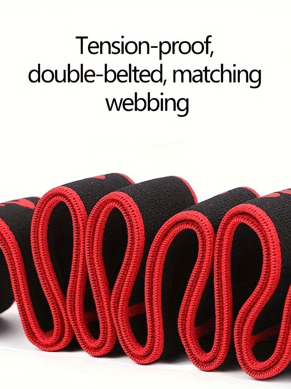 Tension-proof, double-belted resistance band with matching webbing for effective stretching and muscle toning.